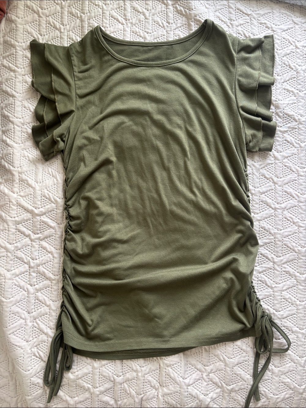 Amazon Olive Green Ruffle Sleeve Tunic Top